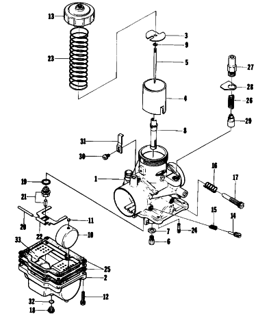 Parts Diagram for Arctic Cat 1976 EL TIGRE 500 SNOWMOBILE CARBURETOR