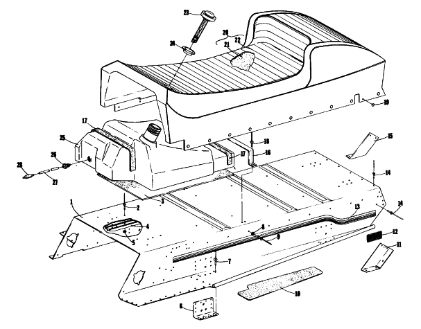 Parts Diagram for Arctic Cat 1976 EL TIGRE 440 SNOWMOBILE TUNNEL, GAS TANK AND SEAT