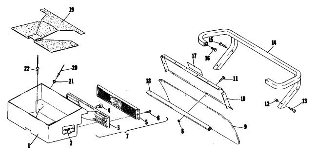 Parts Diagram for Arctic Cat 1976 EL TIGRE 440 SNOWMOBILE TOOLBOX AND REAR BUMPER