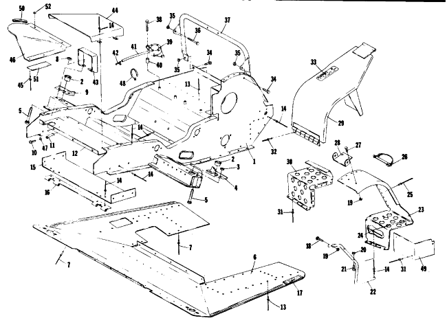 Parts Diagram for Arctic Cat 1976 ARCTIC Z 440 SNOWMOBILE BELLY PAN AND FRONT FRAME