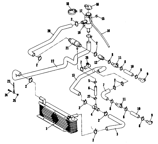 Parts Diagram for Arctic Cat 1976 ARCTIC Z 250 SNOWMOBILE COOLING SYSTEM