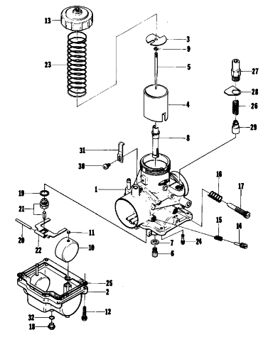 Parts Diagram for Arctic Cat 1976 ARCTIC Z 250 SNOWMOBILE CARBURETOR VW34-96