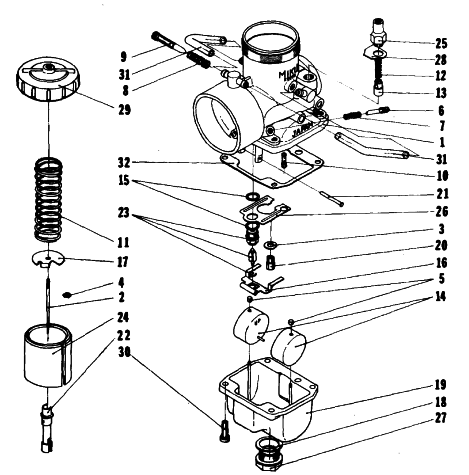 Parts Diagram for Arctic Cat 1976 ARCTIC Z 440 SNOWMOBILE CARBURETOR VW36-42