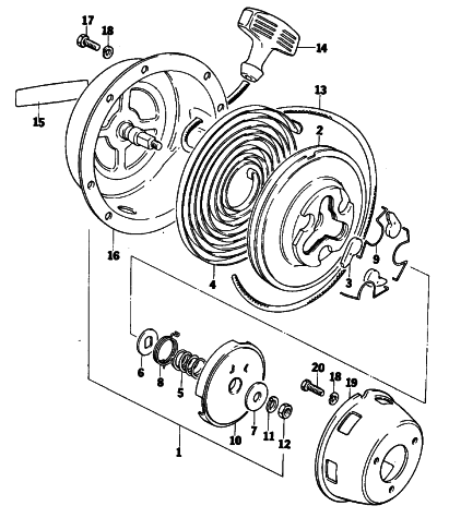 Parts Diagram for Arctic Cat 1976 ARCTIC Z 440 SNOWMOBILE RECOIL STARTER