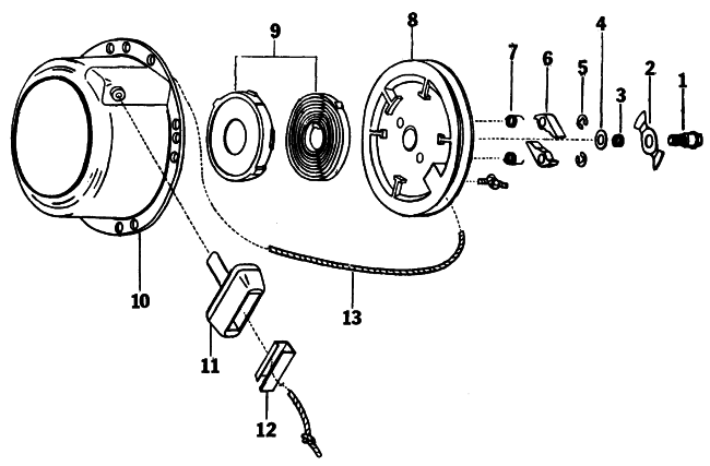 Parts Diagram for Arctic Cat 1976 ARCTIC Z 250 SNOWMOBILE RECOIL STARTER