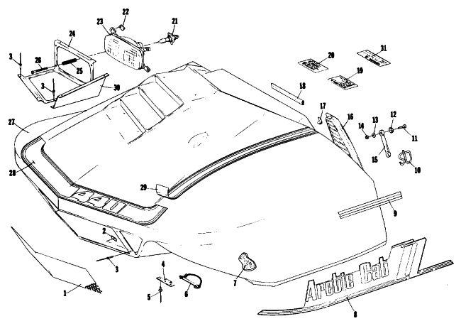 Parts Diagram for Arctic Cat 1976 ARCTIC Z 250 SNOWMOBILE HOOD