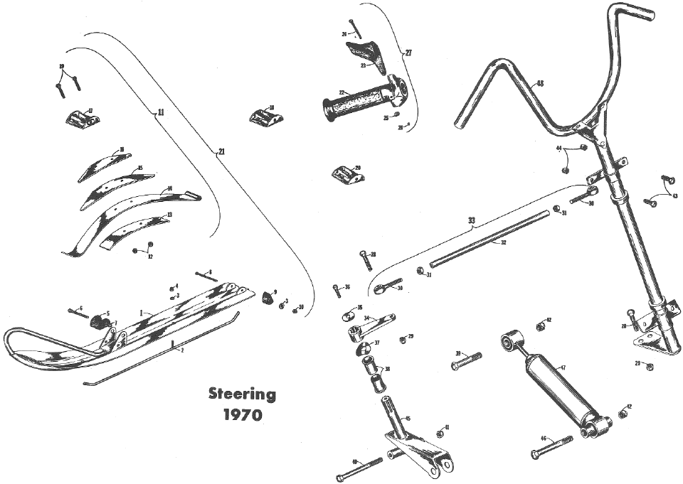 Parts Diagram for Arctic Cat 1970 Puma SNOWMOBILE STEERING