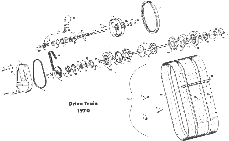 Parts Diagram for Arctic Cat 1970 Puma SNOWMOBILE DRIVE TRAIN