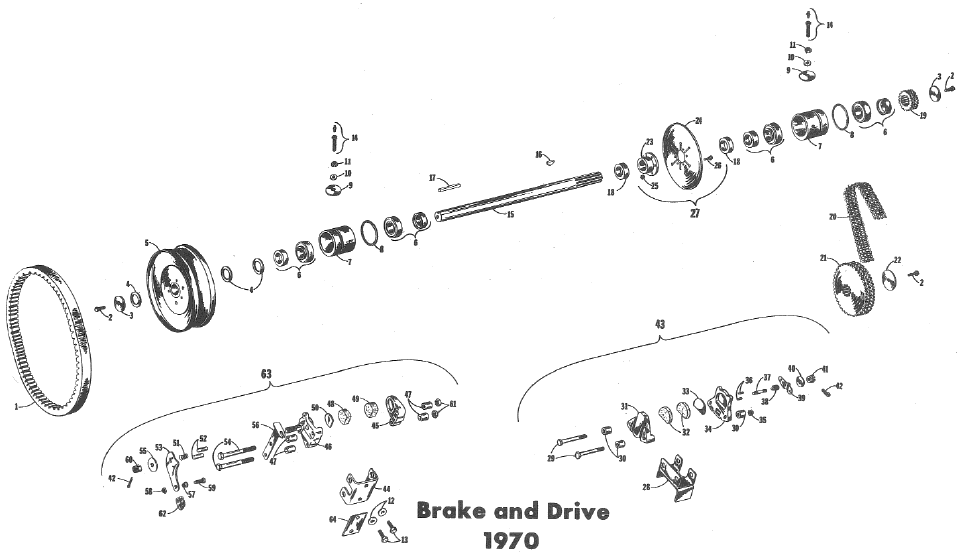 Parts Diagram for Arctic Cat 1970 Puma SNOWMOBILE BRAKE & DRIVE