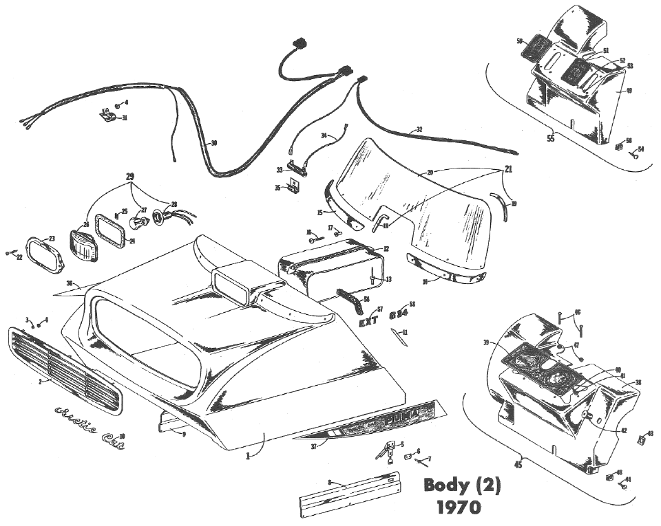 Parts Diagram for Arctic Cat 1970 Puma SNOWMOBILE HOOD & WINDSHIELD