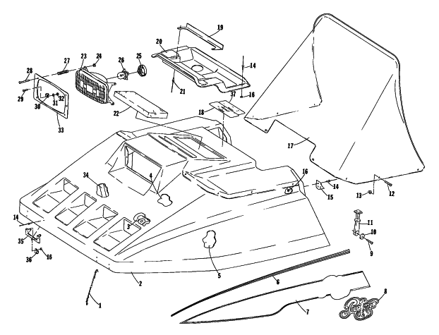 Parts Diagram for Arctic Cat 1980 PANTERA ELECTRIC START SNOWMOBILE HOOD