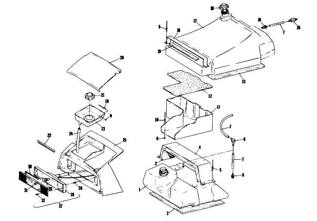 Parts Diagram for Arctic Cat 1976 CROSS COUNTRY CAT SNOWMOBILE TOOLBOX AND FUEL SYSTEM