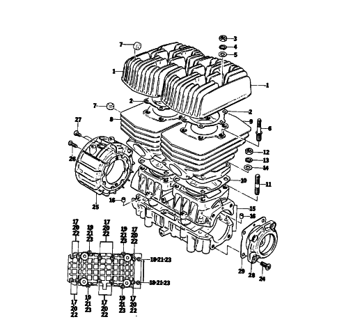 Parts Diagram for Arctic Cat 1976 CROSS COUNTRY CAT SNOWMOBILE CRANKCASE AND CYLINDER