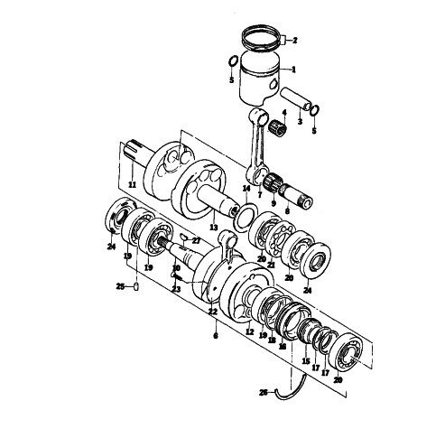 Parts Diagram for Arctic Cat 1976 CROSS COUNTRY CAT SNOWMOBILE PISTON AND CRANKSHAFT