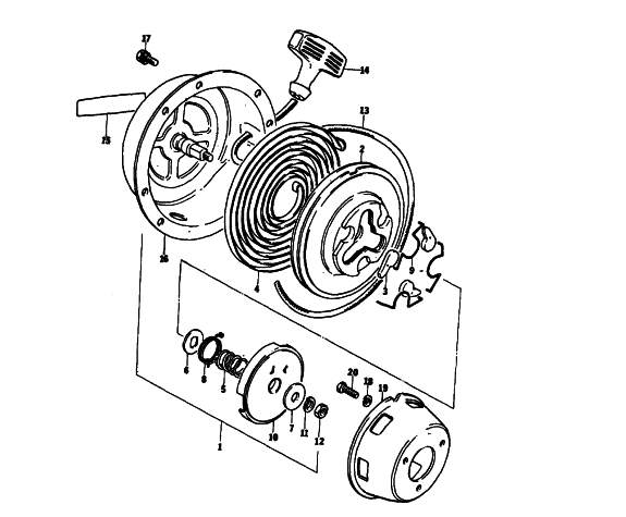 Parts Diagram for Arctic Cat 1976 CROSS COUNTRY CAT SNOWMOBILE RECOIL STARTER