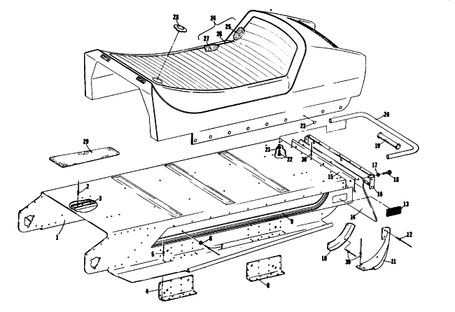 Parts Diagram for Arctic Cat 1976 CROSS COUNTRY CAT SNOWMOBILE BODY AND SEAT