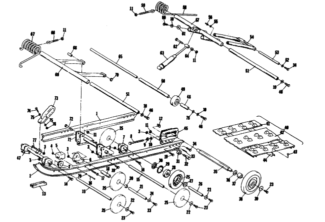 Parts Diagram for Arctic Cat 1976 CROSS COUNTRY CAT SNOWMOBILE UNDERCARRIAGE AND TRACK (WHEELED VERSION)