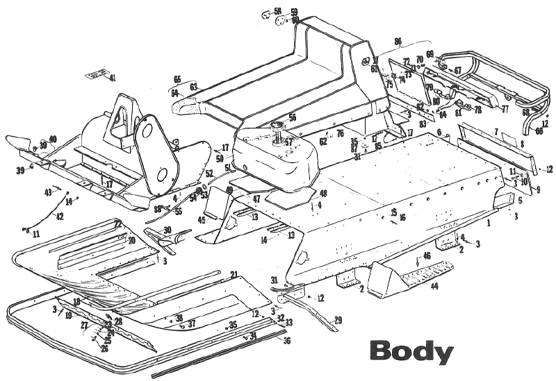 Parts Diagram for Arctic Cat 1971 EXTEXTSpecialKingKat SNOWMOBILE BODY