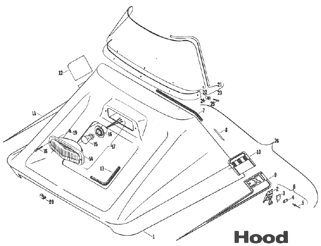 Parts Diagram for Arctic Cat 1971 EXTEXTSpecialKingKat SNOWMOBILE HOOD