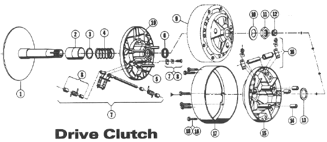 Parts Diagram for Arctic Cat 1971 EXTEXTSpecialKingKat SNOWMOBILE DRIVE CLUTCH (340A, 400A EXT, EXT Special)