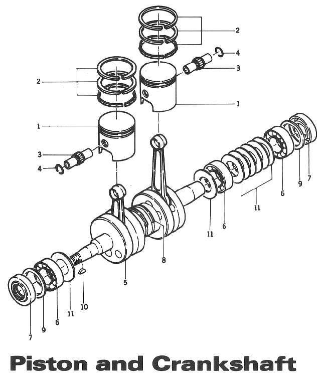 Parts Diagram for Arctic Cat 1971 EXTEXTSpecialKingKat SNOWMOBILE PISTON & CRANKSHAFT