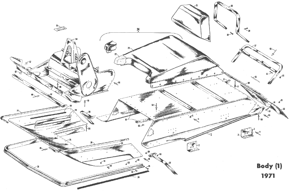 Parts Diagram for Arctic Cat 1971 Lynx SNOWMOBILE BODY