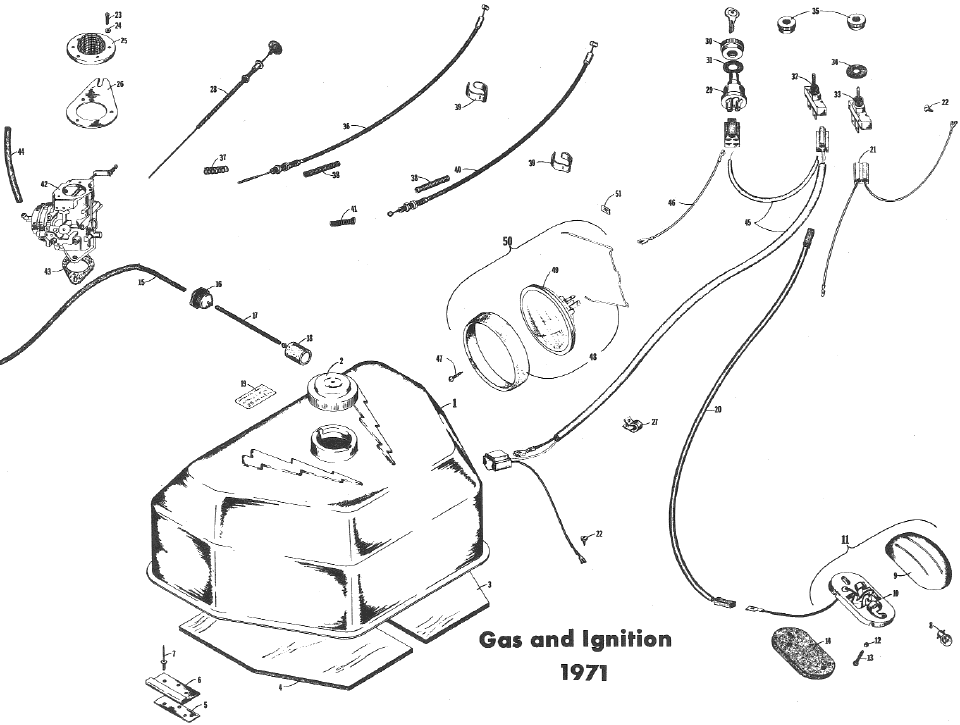 Parts Diagram for Arctic Cat 1971 Lynx SNOWMOBILE GAS and IGNITION