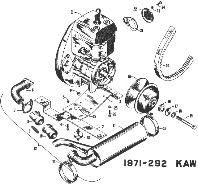 Parts Diagram for Arctic Cat 1971 Lynx SNOWMOBILE 1971-292 KAW