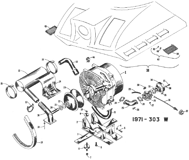 Parts Diagram for Arctic Cat 1971 Lynx SNOWMOBILE 1971-303 W