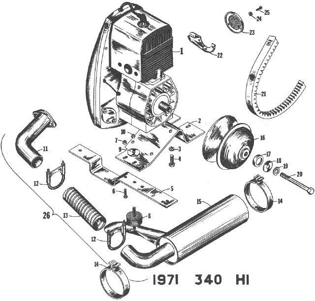 Parts Diagram for Arctic Cat 1971 Lynx SNOWMOBILE 1971 340HI