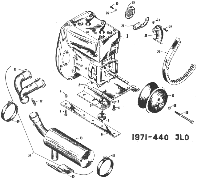 Parts Diagram for Arctic Cat 1971 Lynx SNOWMOBILE 1971-440 JLO