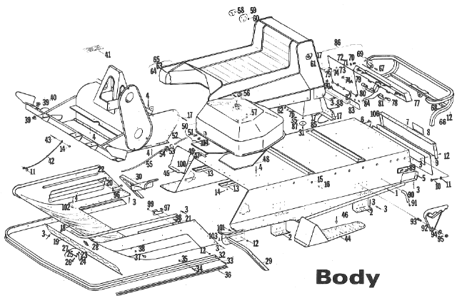 Parts Diagram for Arctic Cat 1972 Cheetah SNOWMOBILE BODY