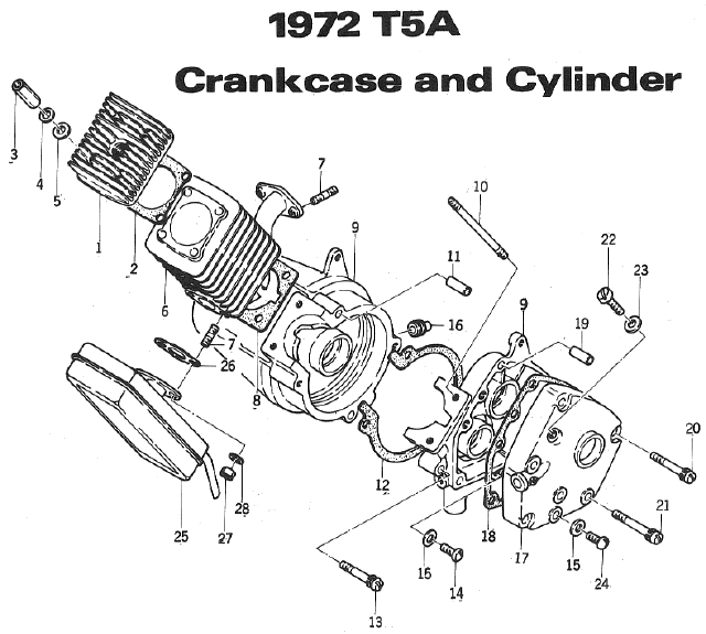 Parts Diagram for Arctic Cat 1972 KittyCat SNOWMOBILE T5A - Crankcase and Cylinder