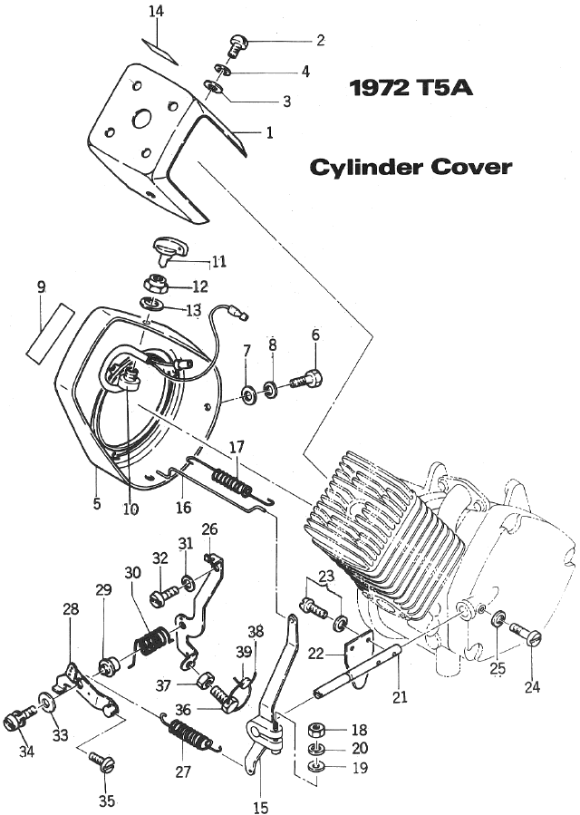 Parts Diagram for Arctic Cat 1972 KittyCat SNOWMOBILE T5A - Cylinder Cover