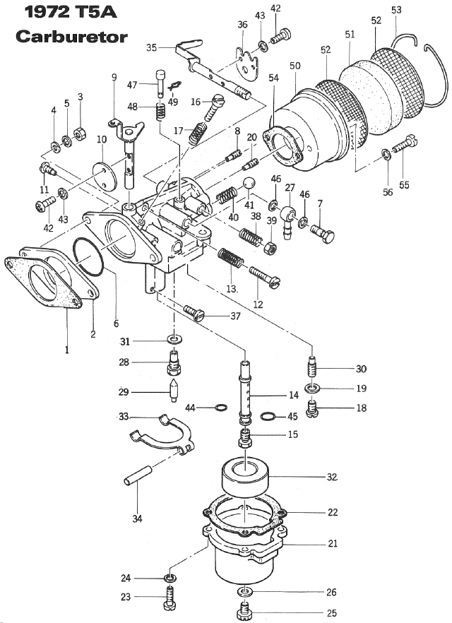 Parts Diagram for Arctic Cat 1972 KittyCat SNOWMOBILE T5A-Carburetor