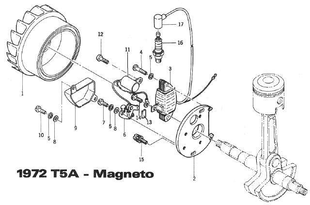 Parts Diagram for Arctic Cat 1972 KittyCat SNOWMOBILE T5A - Magneto