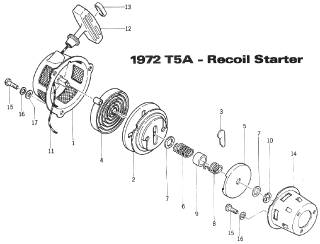 Parts Diagram for Arctic Cat 1972 KittyCat SNOWMOBILE T5A - Recoil Starter