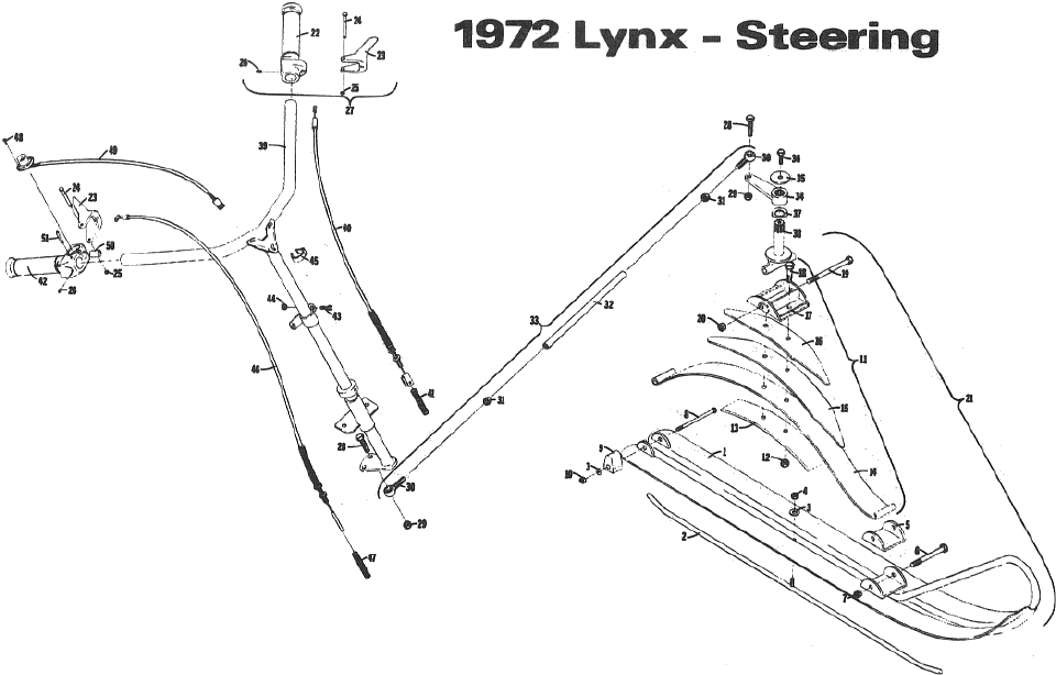 Parts Diagram for Arctic Cat 1972 Lynx SNOWMOBILE Steering