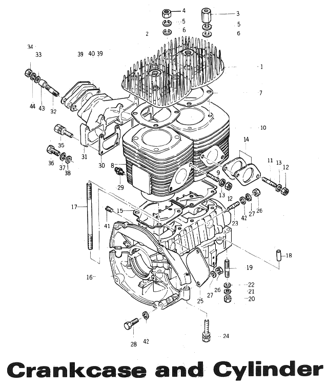 Parts Diagram for Arctic Cat 1972 Panther SNOWMOBILE Crankcase and Cylinder (340, 400 & 440)