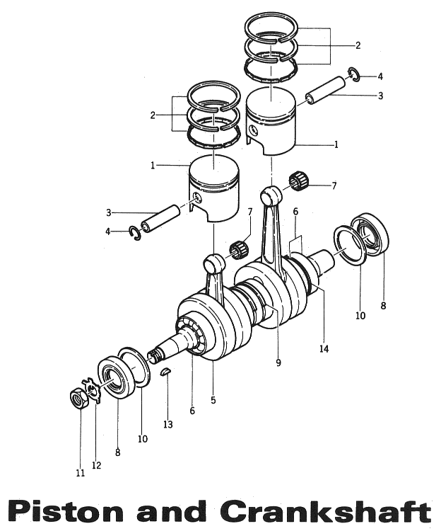 Parts Diagram for Arctic Cat 1972 Panther SNOWMOBILE Piston and Crankshaft (340, 400 & 440)