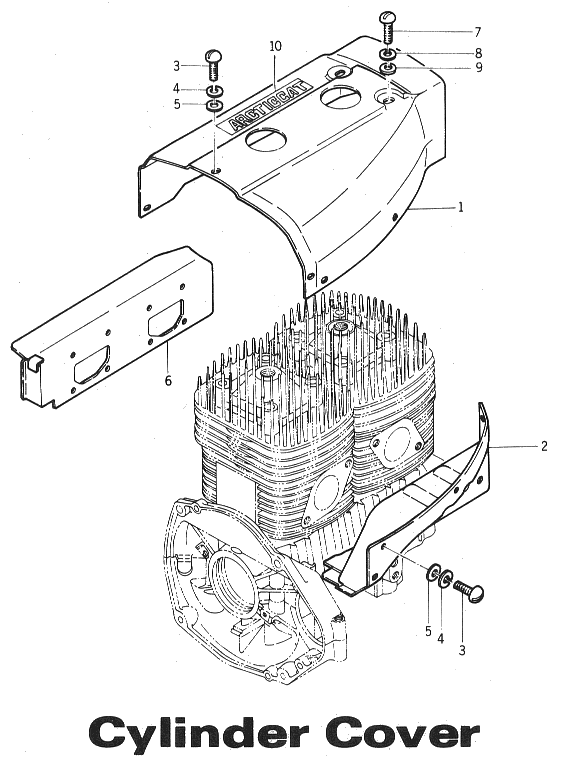 Parts Diagram for Arctic Cat 1972 Panther SNOWMOBILE Cylinder Cover (340, 400 & 440)