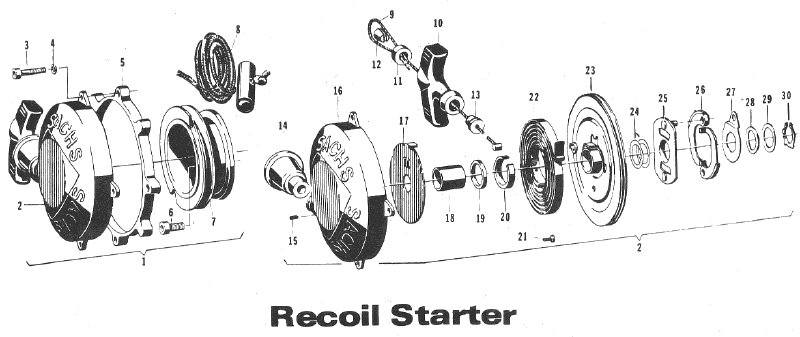 Parts Diagram for Arctic Cat 1972 Panther SNOWMOBILE Recoil Starter (Wankel Engines)