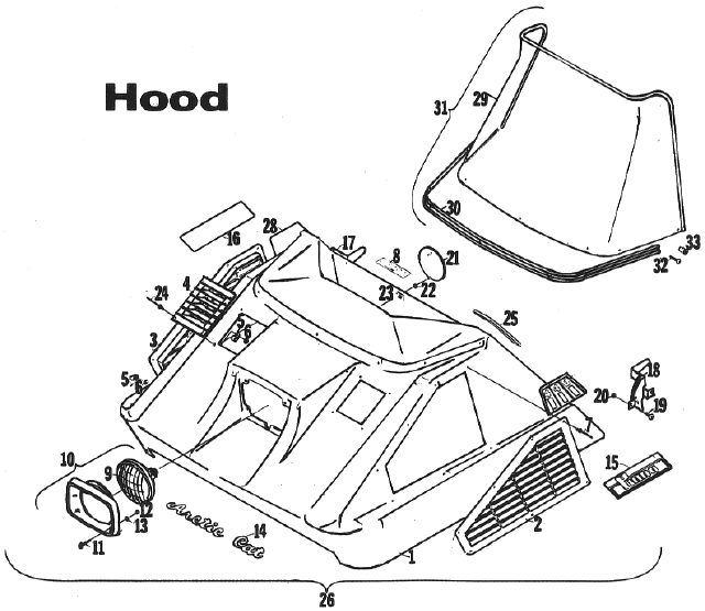 Parts Diagram for Arctic Cat 1972 Puma SNOWMOBILE Hood