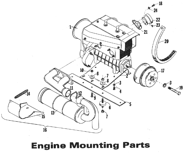 Parts Diagram for Arctic Cat 1972 Puma SNOWMOBILE Engine Mounting Parts