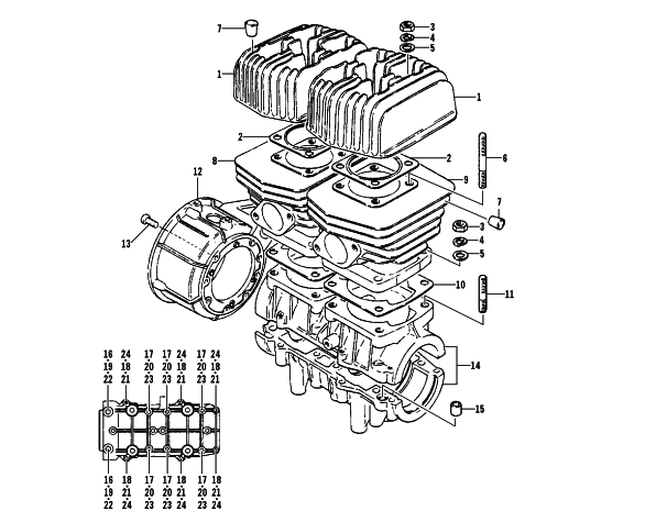 Parts Diagram for Arctic Cat 1978 JAG 3000 SNOWMOBILE CRANKCASE AND CYLINDER