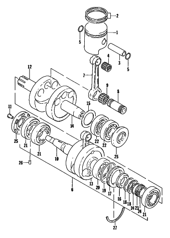 Parts Diagram for Arctic Cat 1985 COUGAR SPECIAL EDITION SNOWMOBILE PISTON AND CRANKSHAFT