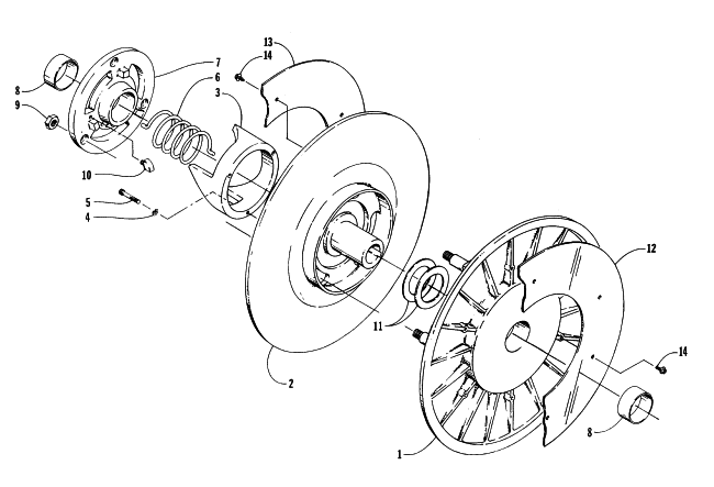 Parts Diagram for Arctic Cat 1994 THUNDERCAT MOUNTAIN CAT SNOWMOBILE DRIVEN CLUTCH