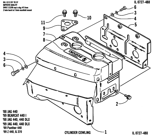 Parts Diagram for Arctic Cat 1999 JAG 440 DLX SNOWMOBILE CYLINDER COWLING