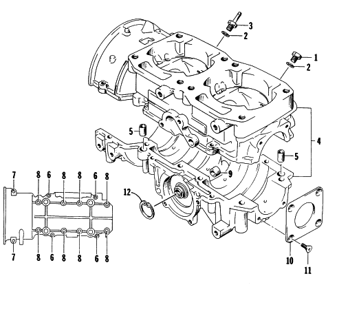 Parts Diagram for Arctic Cat 1995 ZR 580 SNOWMOBILE CRANKCASE ASSEMBLY