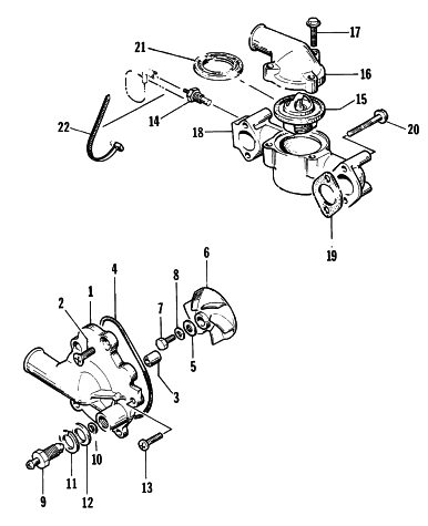 Parts Diagram for Arctic Cat 1997 PANTHER 550 SNOWMOBILE WATER PUMP/WATER MANIFOLD